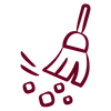 Icon of a broom sweeping debris, representing cleaning services and home maintenance.