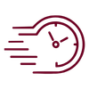 Stylized clock icon with speed lines, representing fast time management or efficiency.