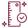 Stylish ruler icon with checkmark and sparkles, representing precision and measurement in design or crafting projects.