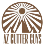 Logo of AZ Gutter Guys featuring a sun design with mountains, representing gutter services in Arizona.